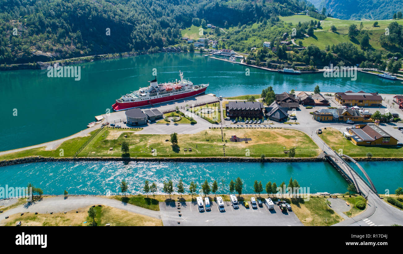 Vue aérienne de Flam village. La Norvège. Banque D'Images