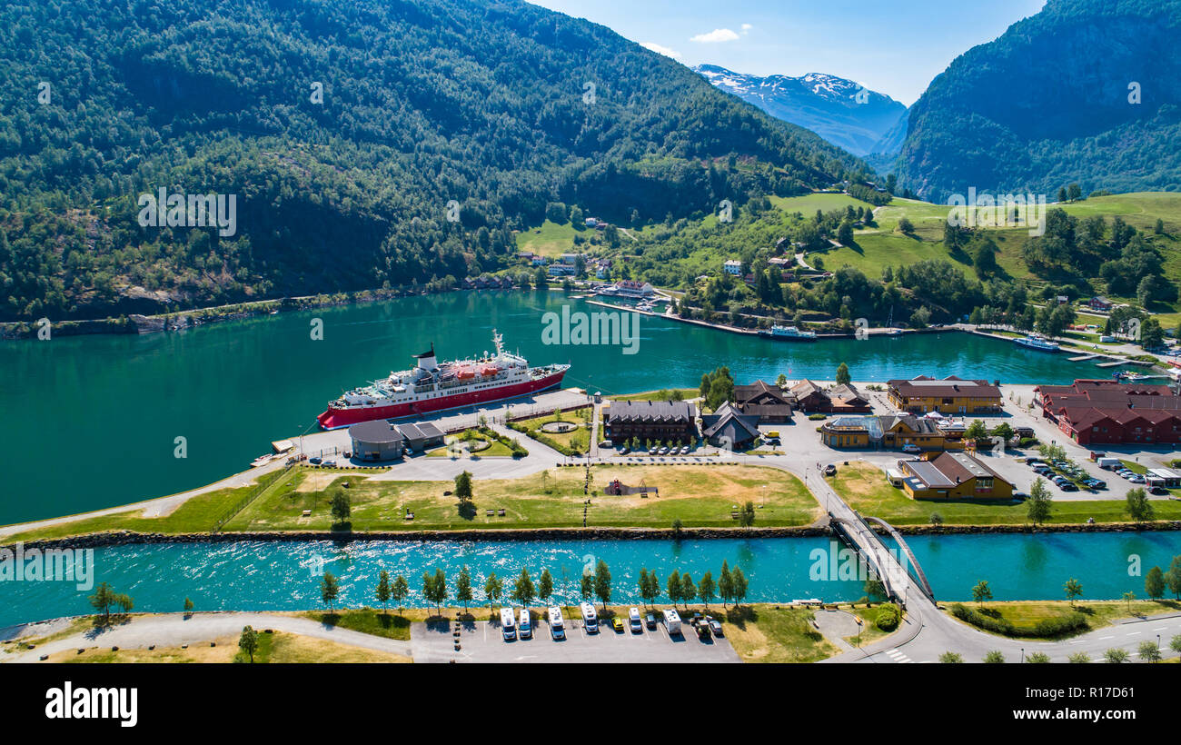 Vue aérienne de Flam village. La Norvège. Banque D'Images