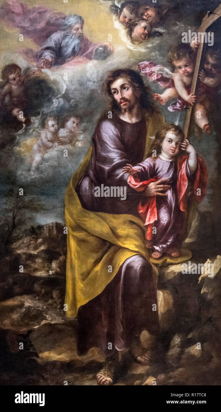 St Joseph avec l'Enfant Jésus (San Jose con El Nino Jésus) par Juan de Valdes Leal (1622-1690), huile sur toile, c.1675 Banque D'Images
