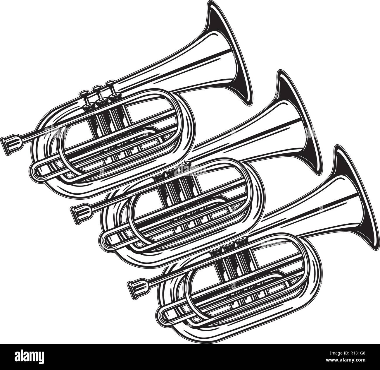 Les instruments de percussion de l'équipement, événement, harmonie, trompette Banjo Illustration de Vecteur