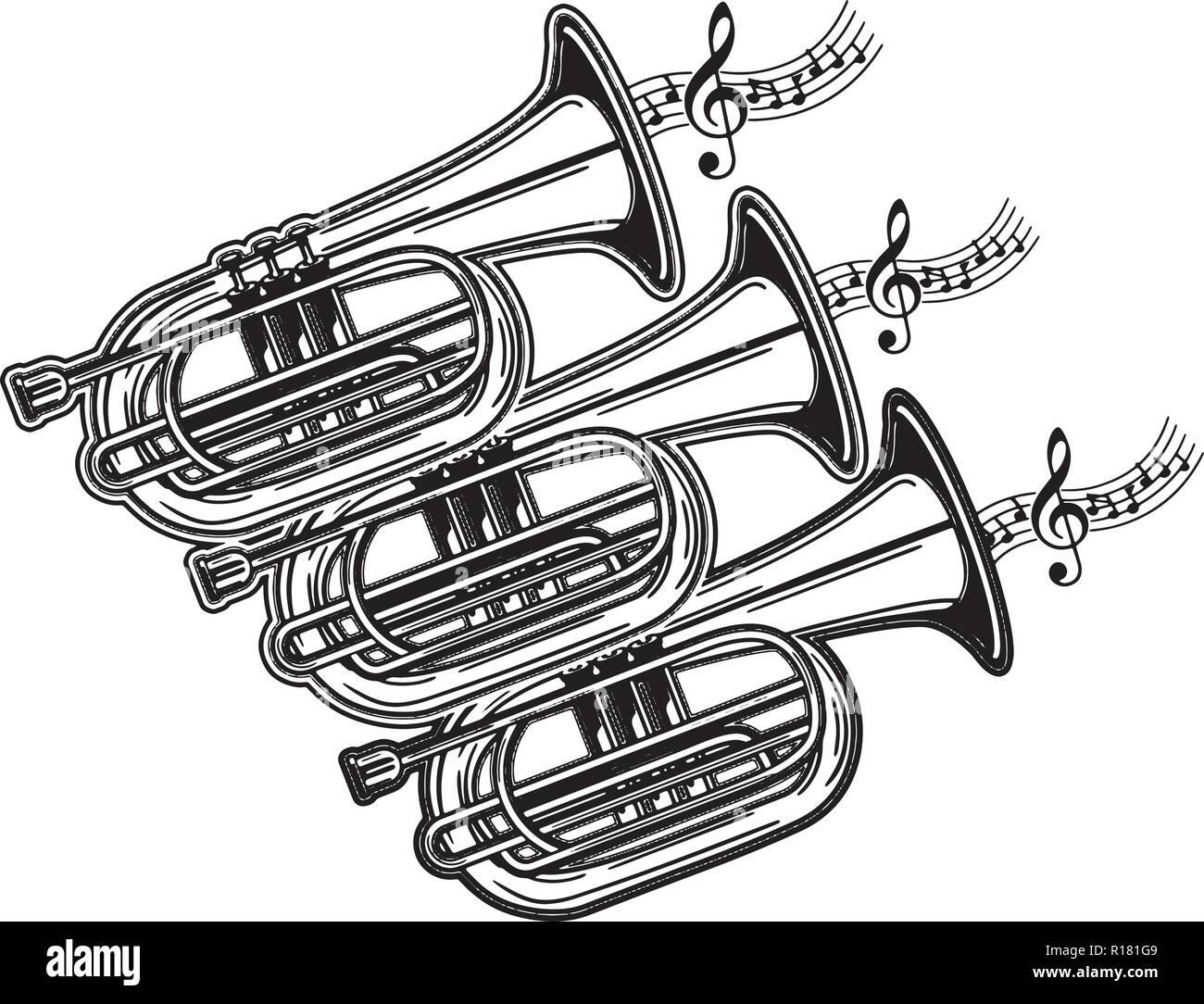 Les instruments de percussion de l'équipement, événement, harmonie, trompette Banjo Illustration de Vecteur