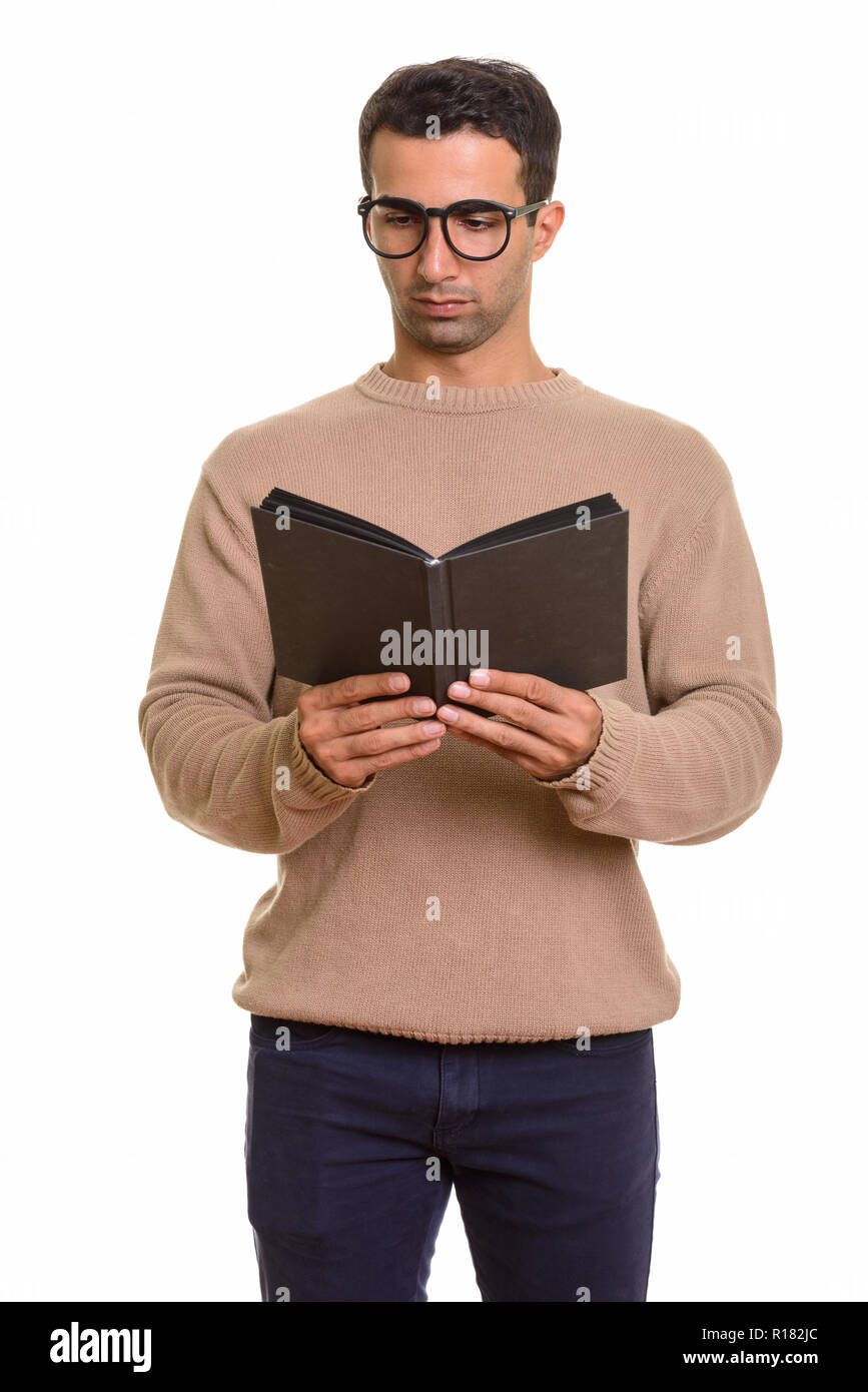Portrait de jeune homme persan beau journal de lecture ou un livre Banque D'Images