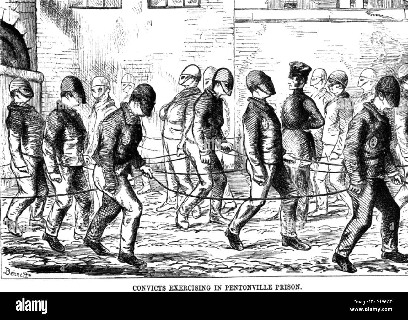 La prison de Pentonville, Londres. Cour d'exercice 1840 Banque D'Images