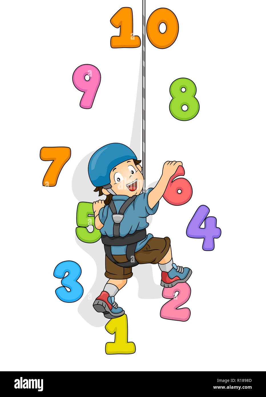 Illustration D Un Enfant Garcon Escalade Un Mur De Nombres De 1 A 10 Photo Stock Alamy