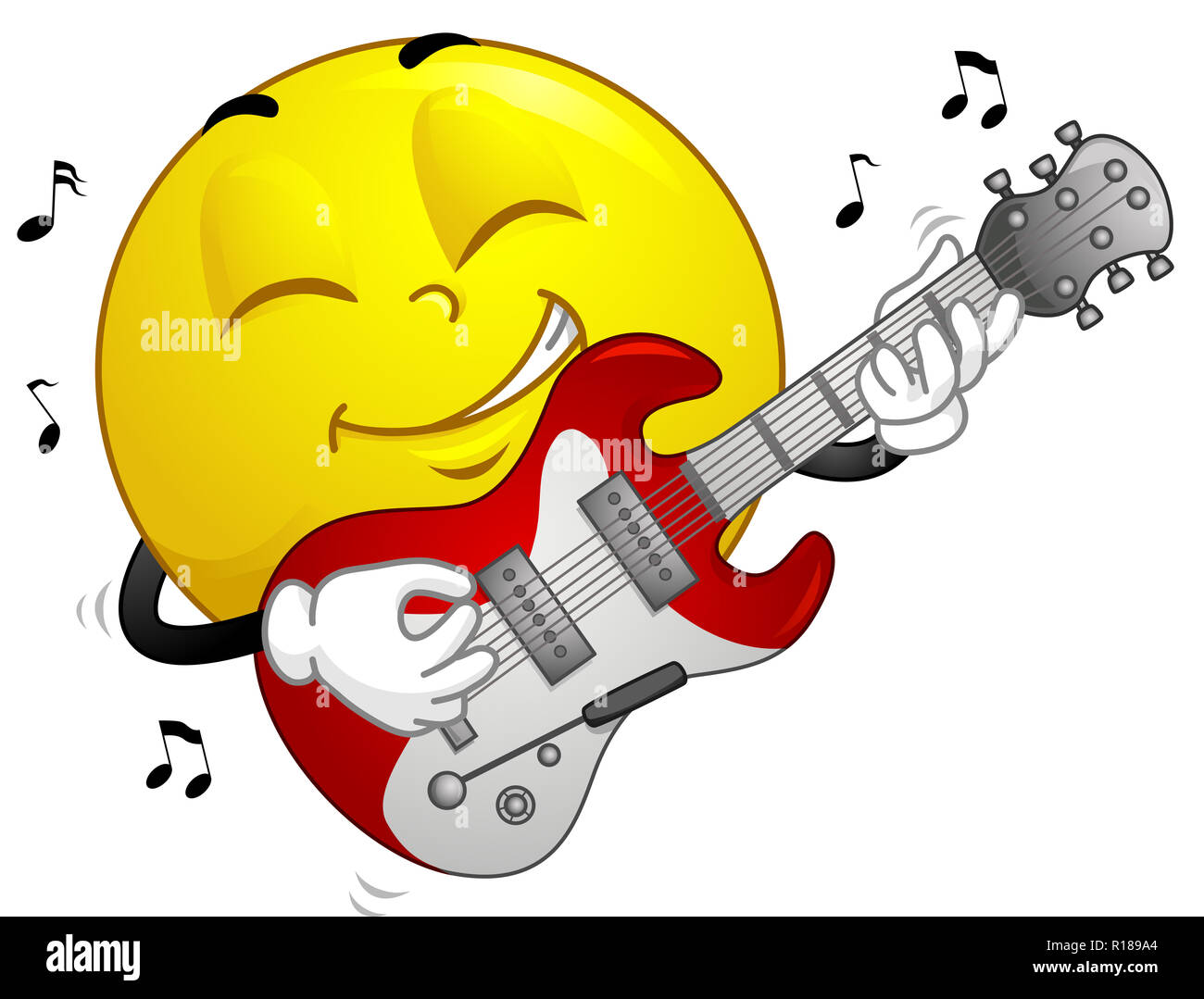 Illustration d'un Smiley Mascot Playing Electric Guitar et entouré par