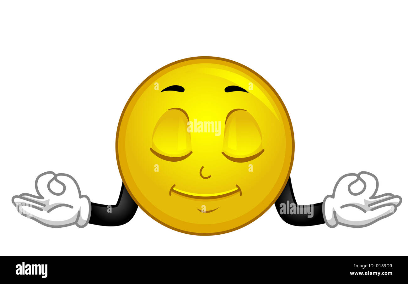 Illustration d'un Smiley Mascot méditer avec les mains en position d'étanchéité de la sagesse Banque D'Images