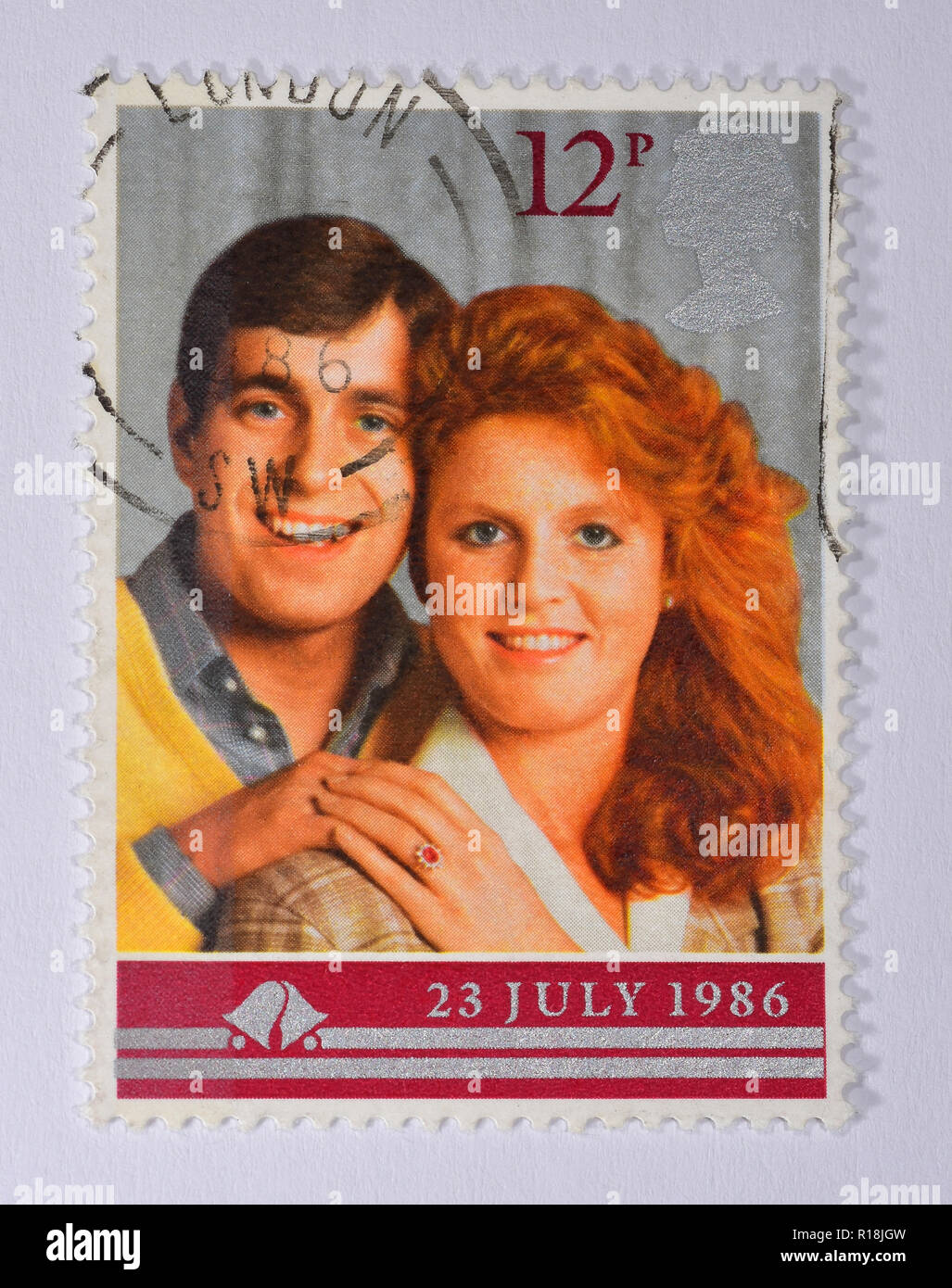 Le prince Andrew et Sarah Ferguson Mariage Royal 1986 British Royal Stamps Banque D'Images