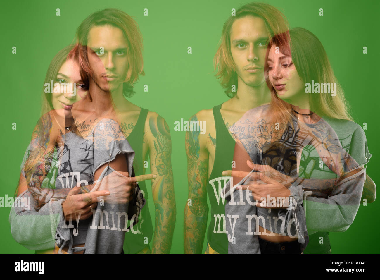 Portrait de jeune homme rebelle et femme ensemble contre g Banque D'Images