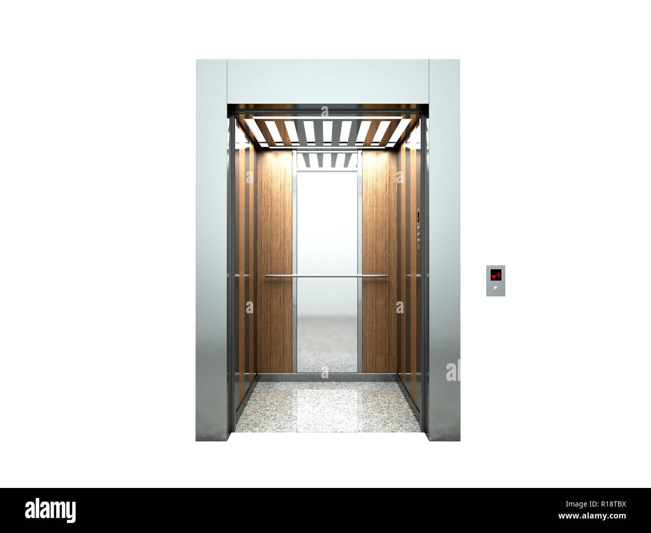 L'ascenseur du hall ouvert vierge réaliste avec ascenseur d'attente intérieur 3d illustration Banque D'Images