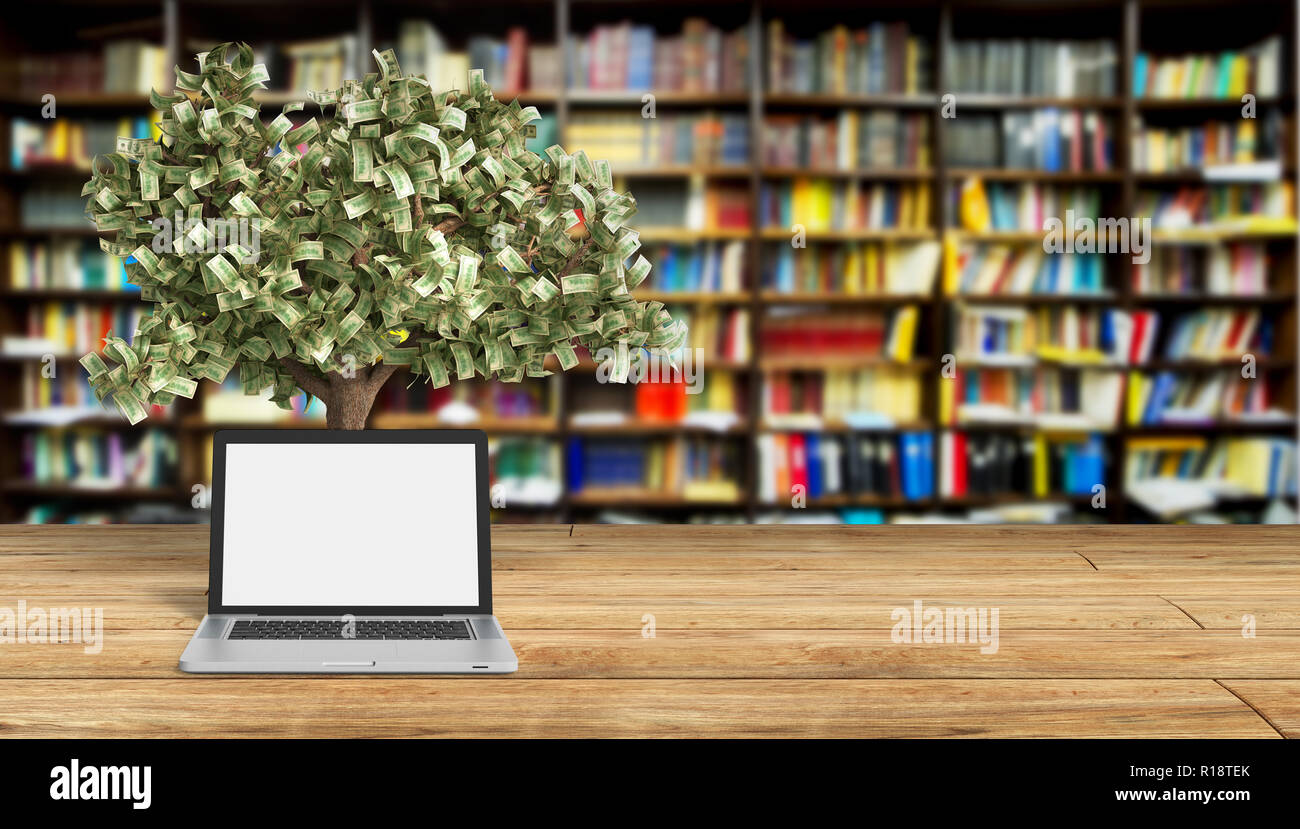 Vide noir l'écran pc avec arbre d'argent fond librury 3D render concept  knowlage Succès Photo Stock - Alamy