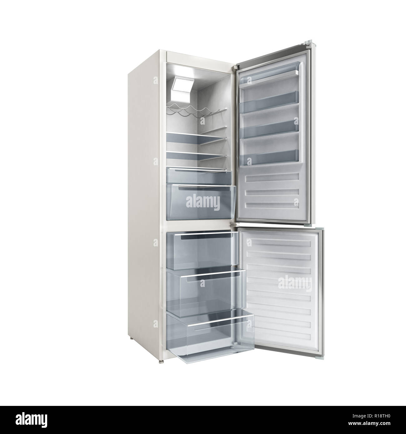 Ouvert moderne en acier inoxydable réfrigérateur 3d illustration aucune ombre Banque D'Images