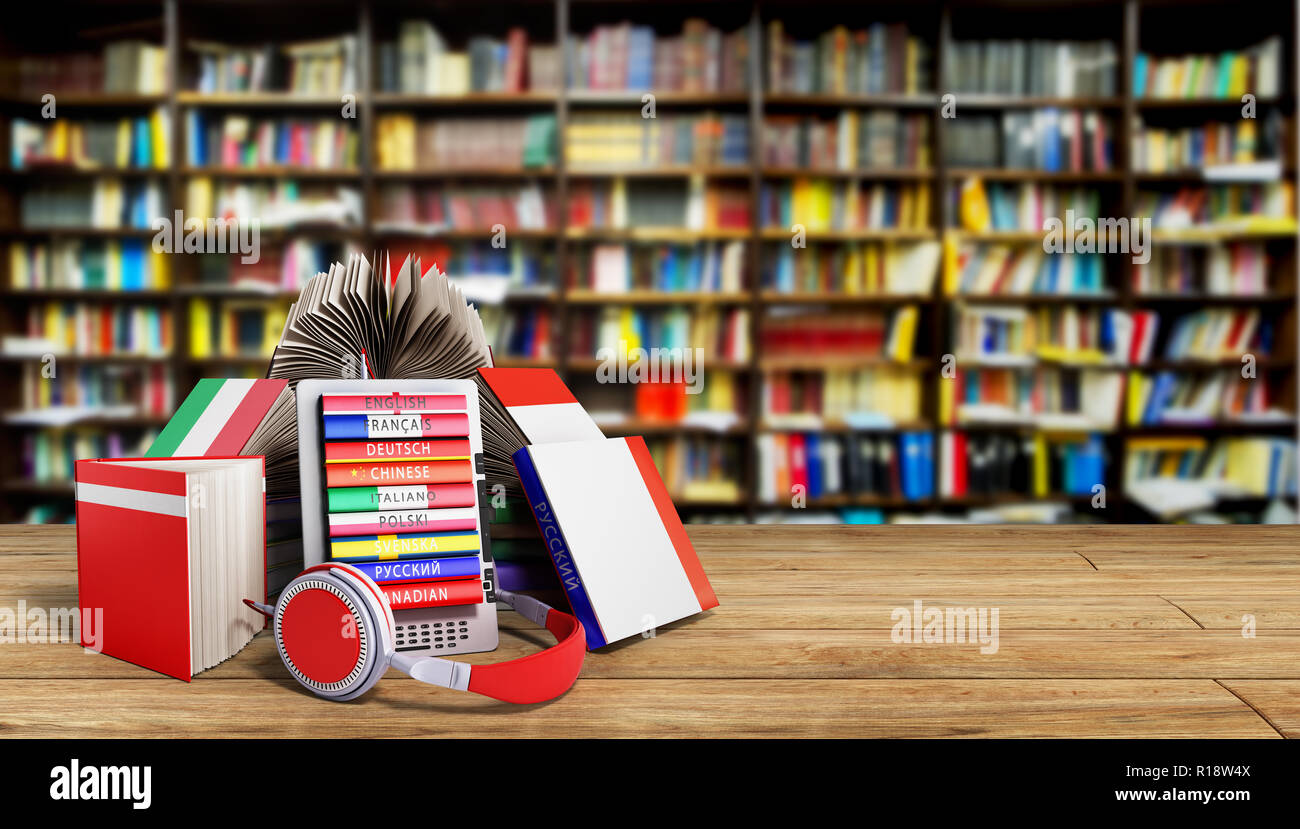E-livre audio et des livres en langues bibliothèque 3d render concept  knowlage Succès Photo Stock - Alamy