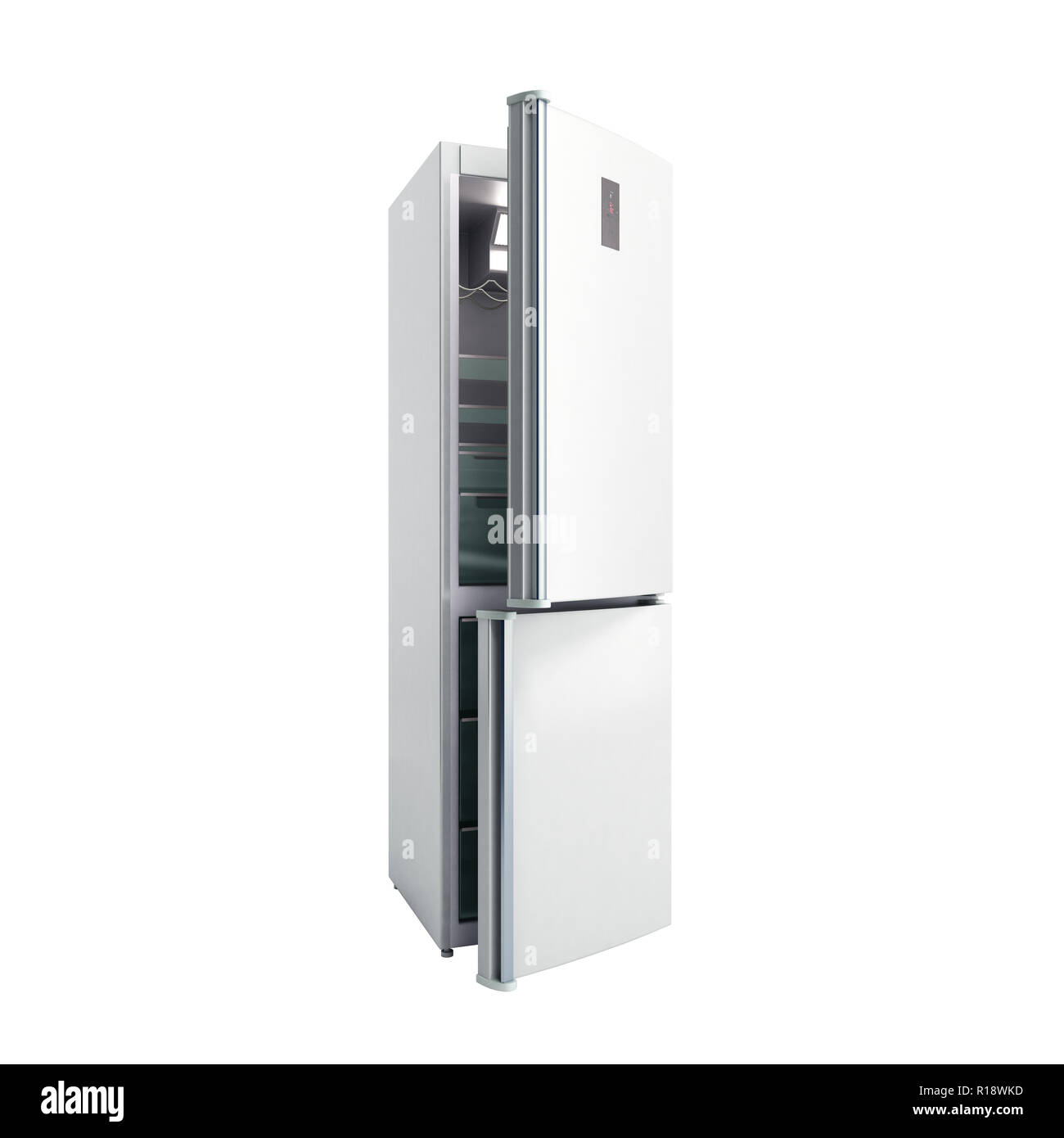 Ouvert moderne en acier inoxydable réfrigérateur 3d illustration aucune ombre Banque D'Images
