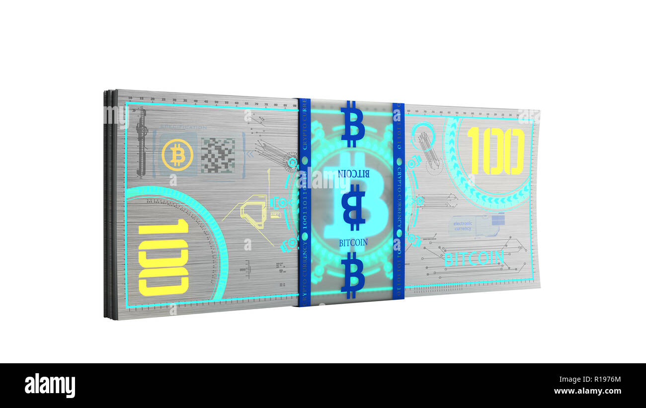 Concept de l'argent virtuel billets argent bitcoin projets 3D render sur aucune ombre blanche Banque D'Images
