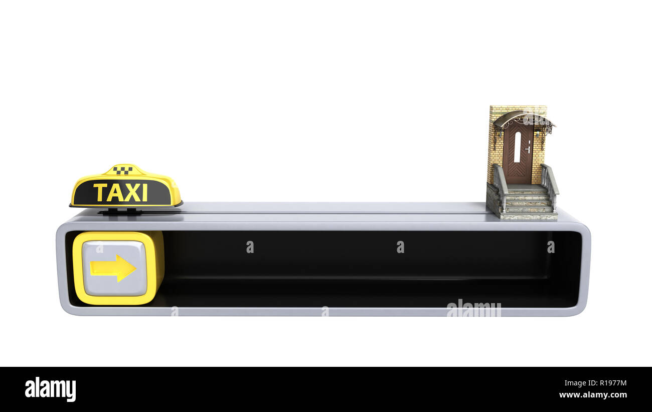 Concept d'un taxi rapide commander à partir d'un téléphone mobile 3D render sur aucune ombre blanche Banque D'Images