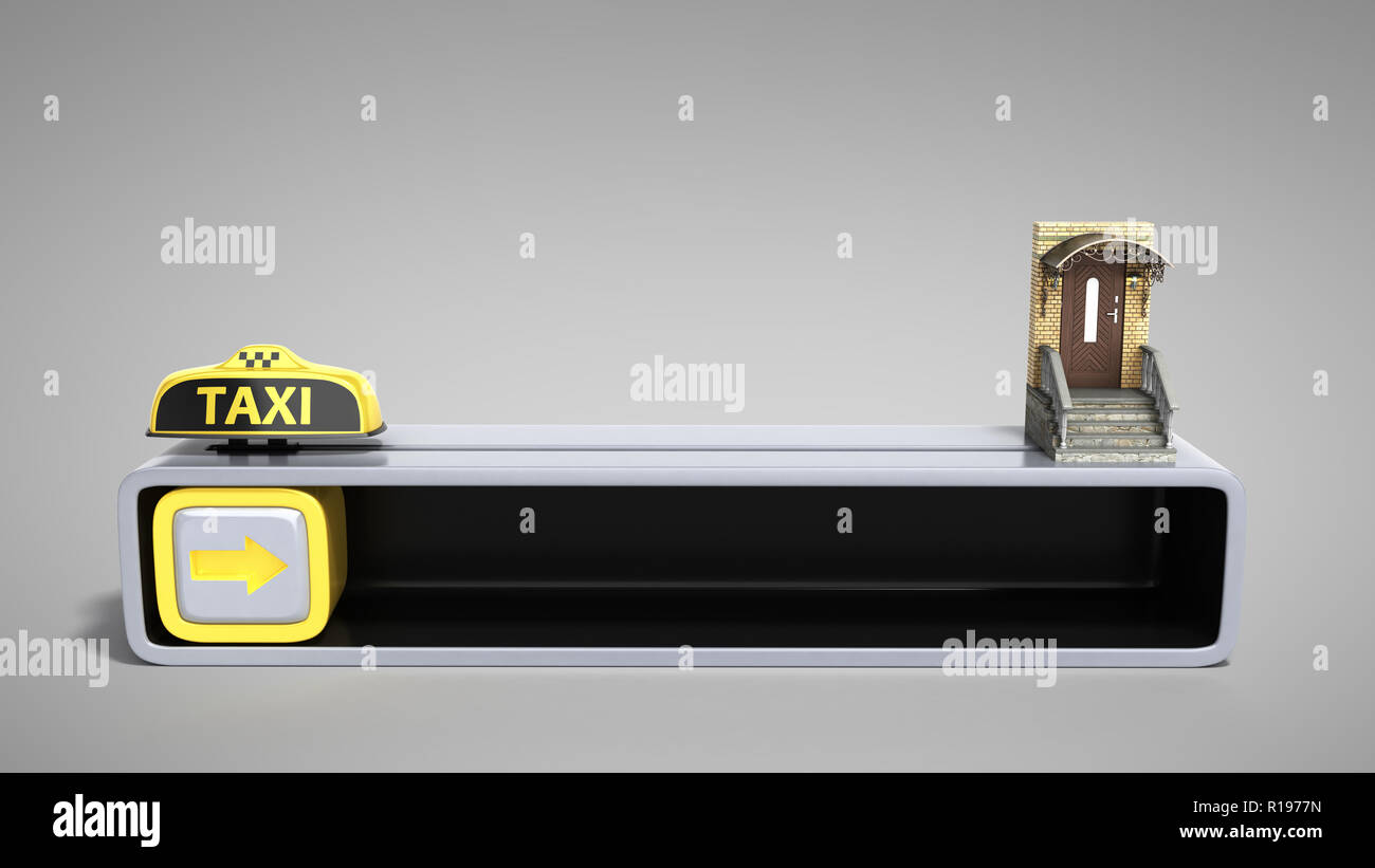 Concept d'un taxi rapide commander à partir d'un téléphone mobile 3D render sur gris Banque D'Images