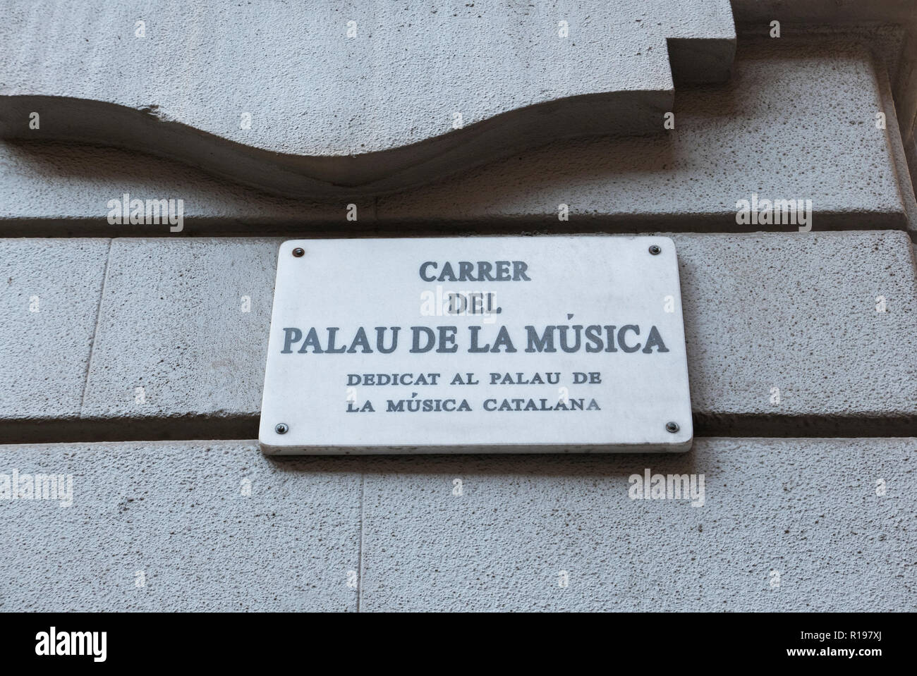 Une plaque sur le mur extérieur de la Palau de la Musica, Barcelone, Espagne Banque D'Images