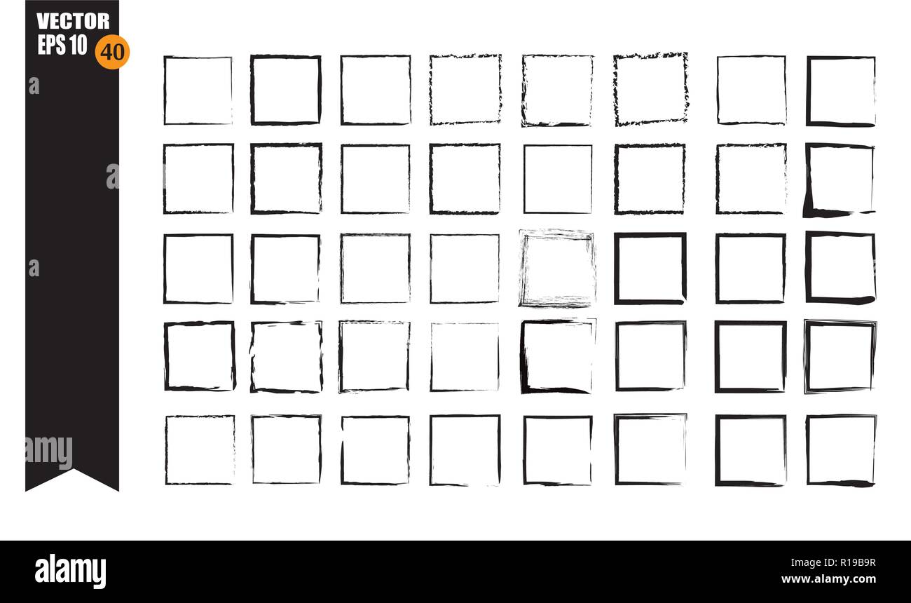 Un ensemble d'images, des carrés noirs, les lignes de texture, également des brosses. Illustration de Vecteur