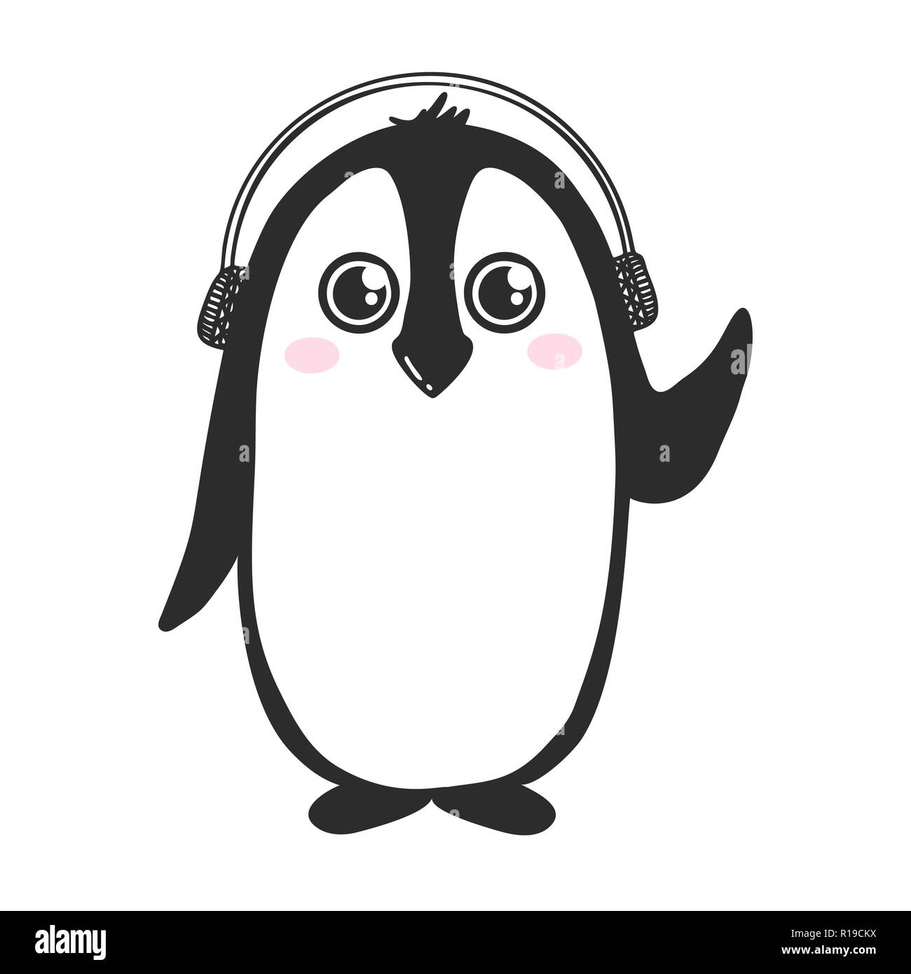 Croquis d'oiseaux mignons. Penguin dans un doodle style. Vector Illustration de Vecteur