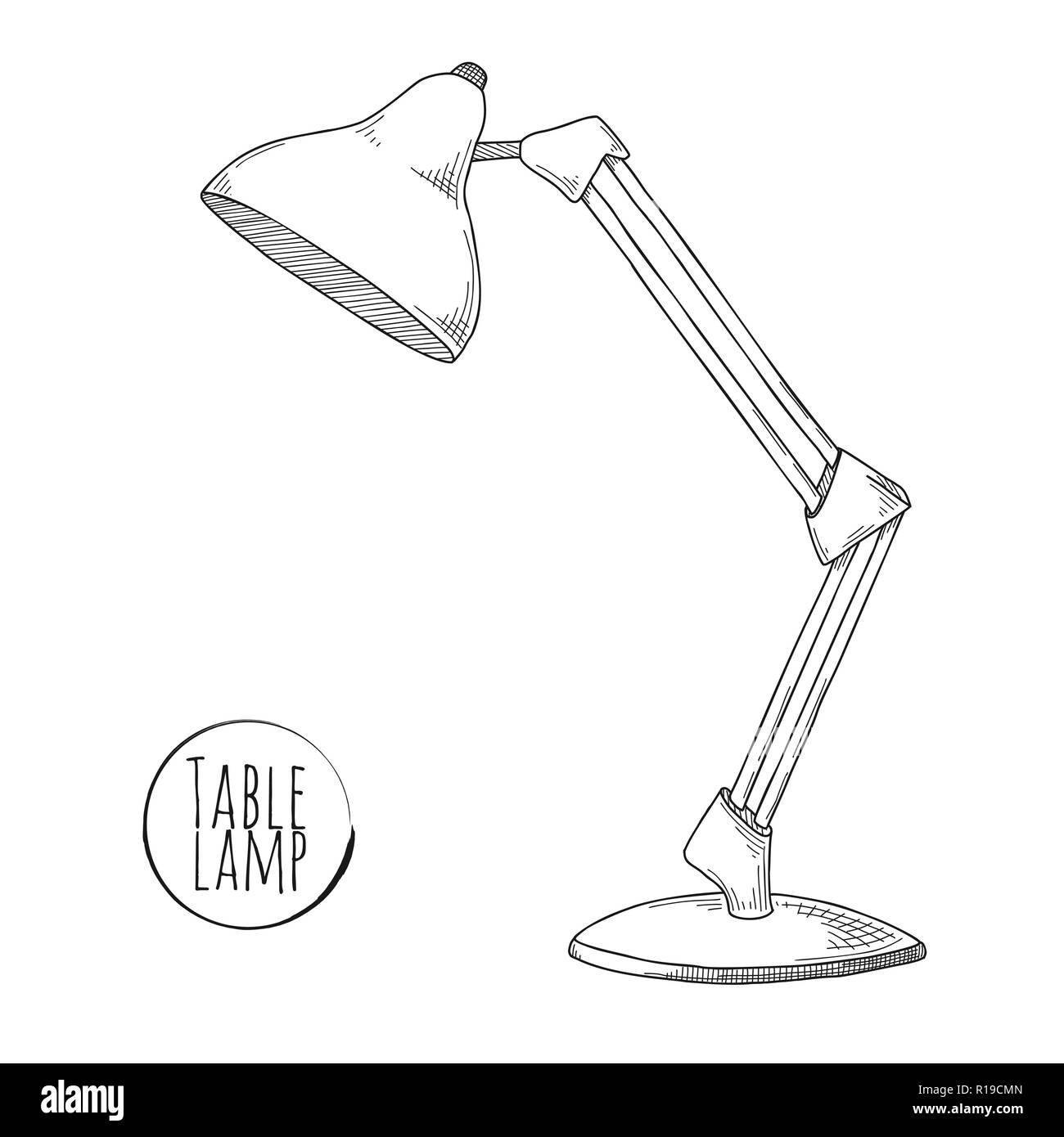 Sketch 24 lampe. Lampe de table isolé sur fond blanc. Vector Illustration de Vecteur