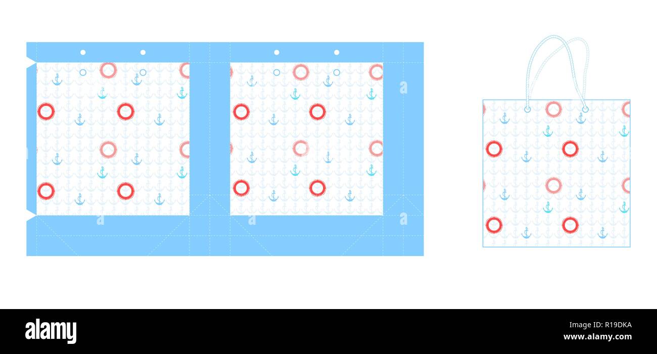 Paquet cadeau papier modèle. Modèle transparent avec des ancres et des bouées. Vector illustration. Illustration de Vecteur