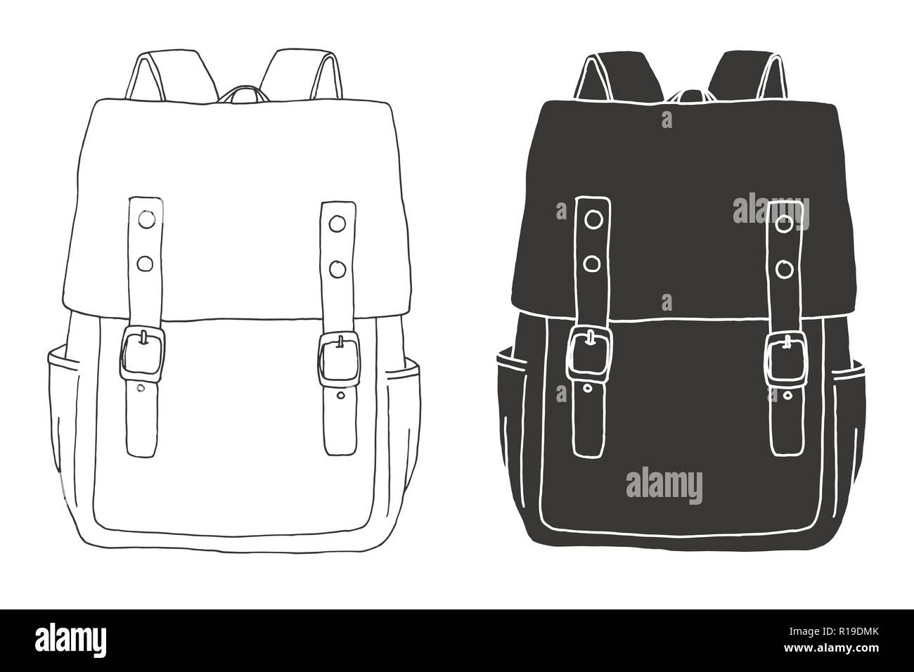 Croquis d'un sac à dos. Sac à dos isolé sur fond blanc. Vector