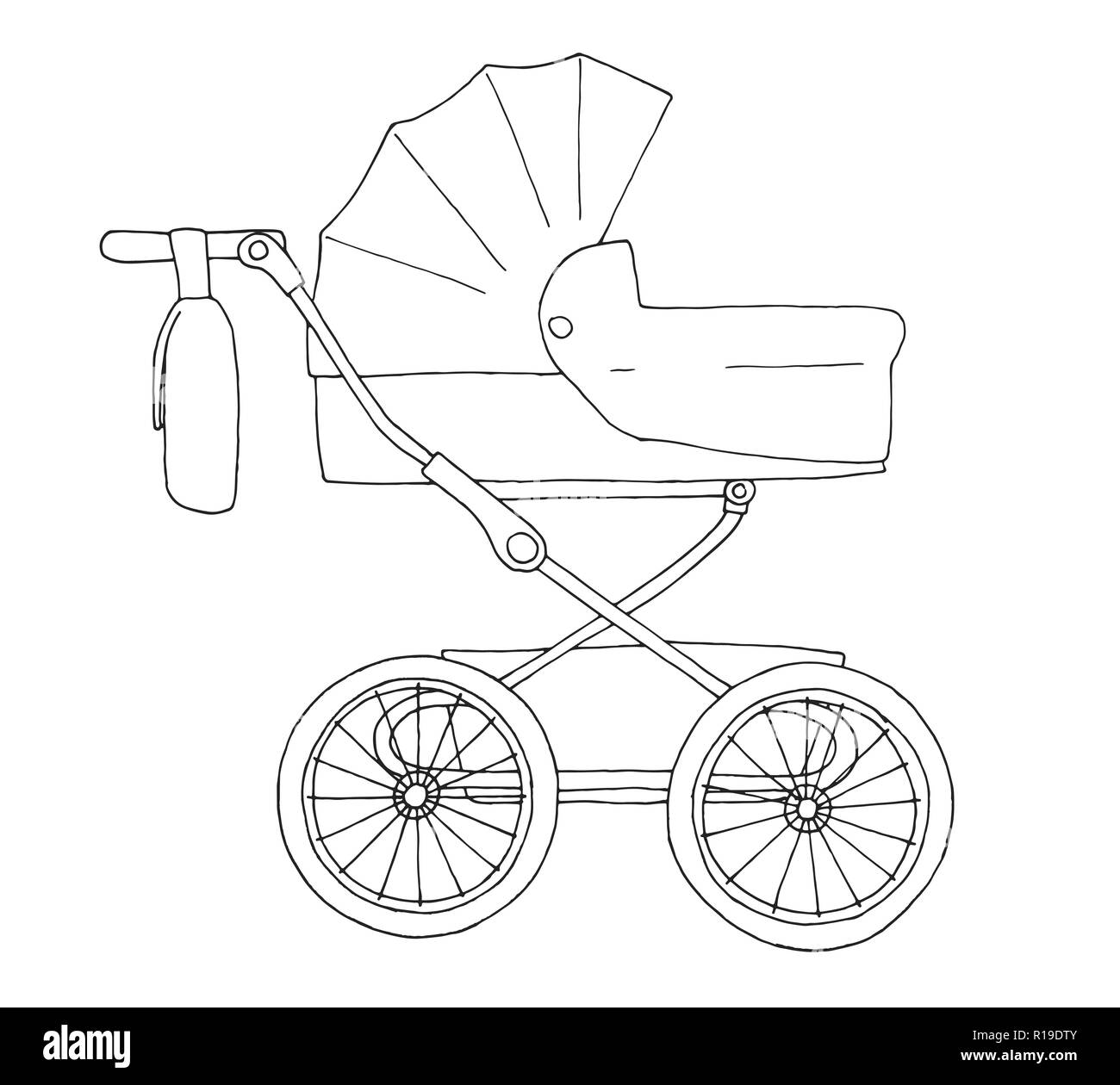 Esquisse d'une poussette de bébé. Vector illustration Illustration de Vecteur