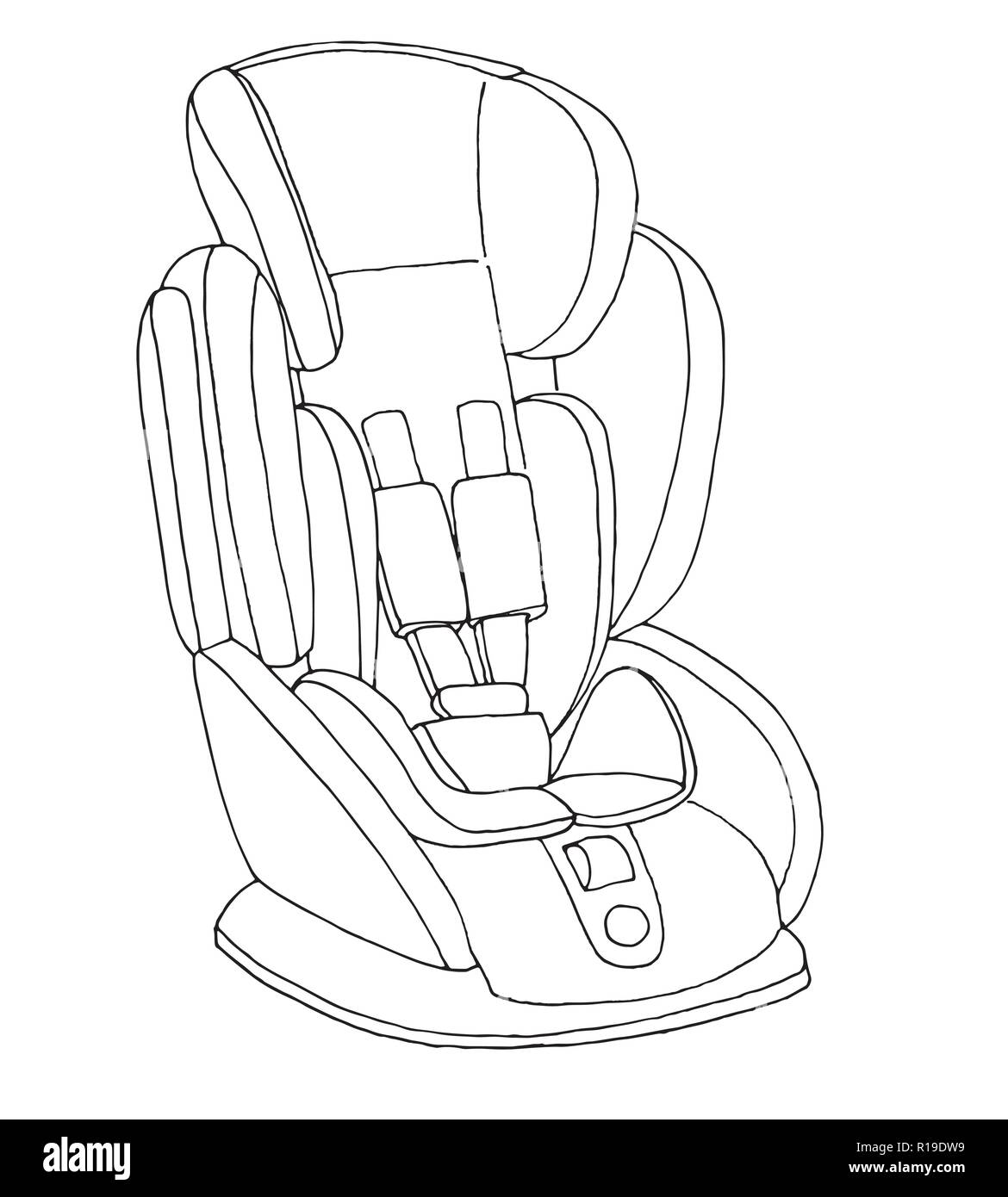 Croquis d'un siège d'auto pour enfants. La sécurité des enfants. Vector illustration Illustration de Vecteur