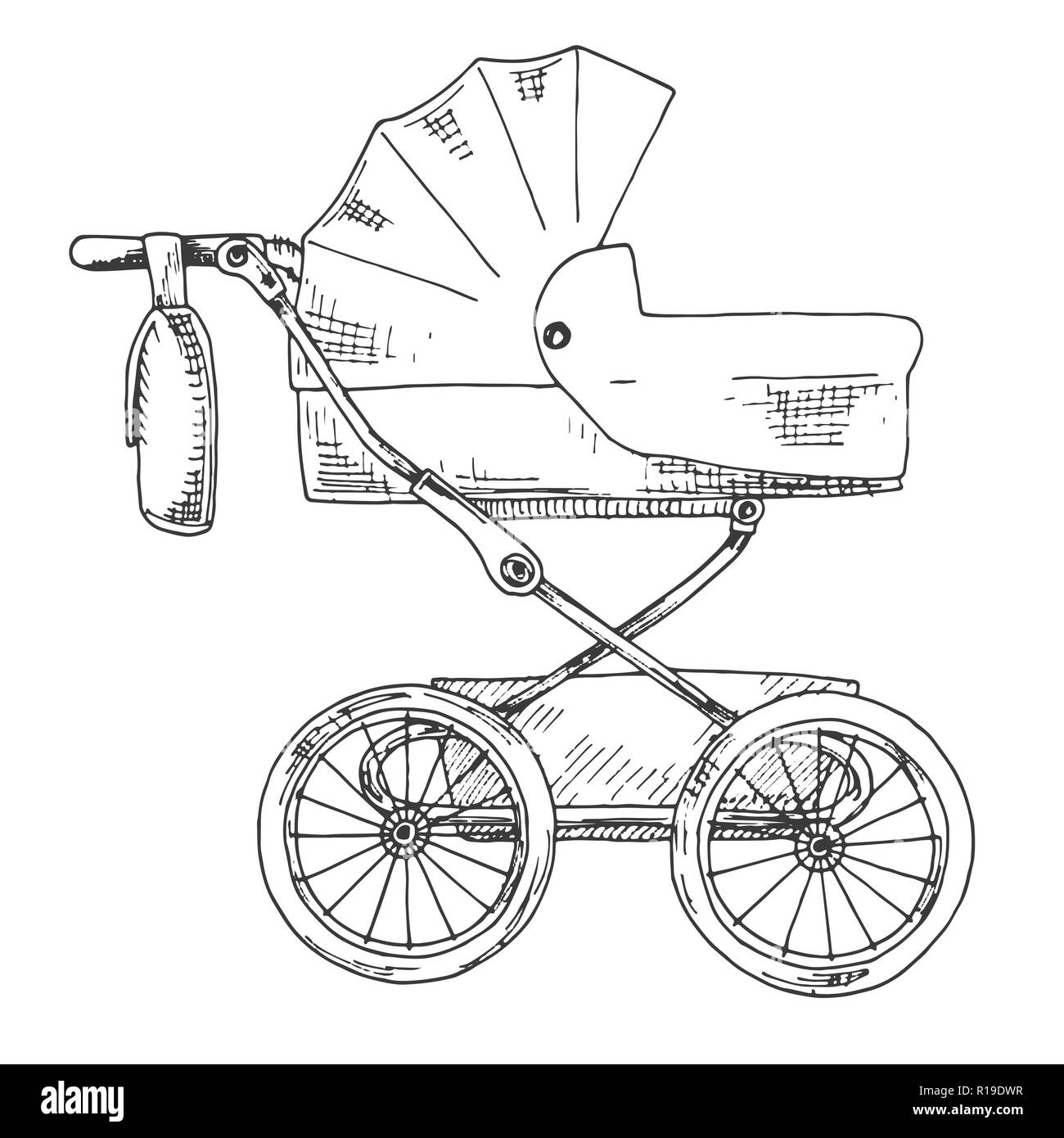 Esquisse d'une poussette de bébé. Vector illustration Illustration de Vecteur