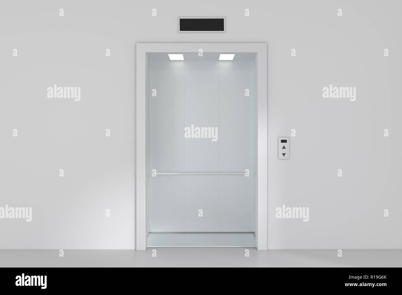 Un ascenseur moderne ou d'ascenseur avec portes métalliques qui sont ouverts. Banque D'Images