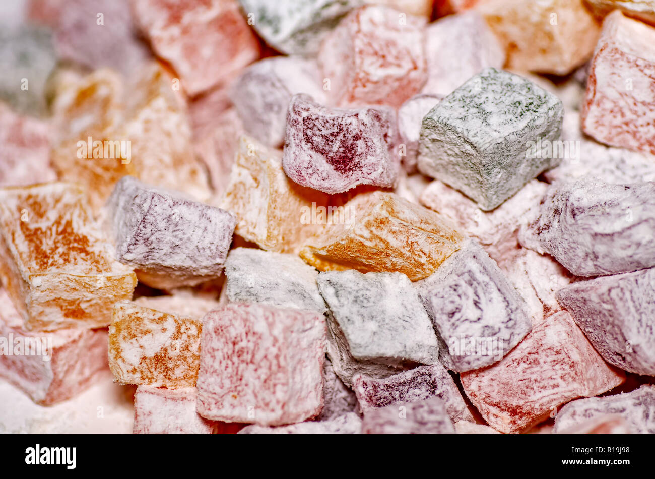 Un assortiment de délices turcs traditionnels. Dragées aux bonbons mous. Banque D'Images