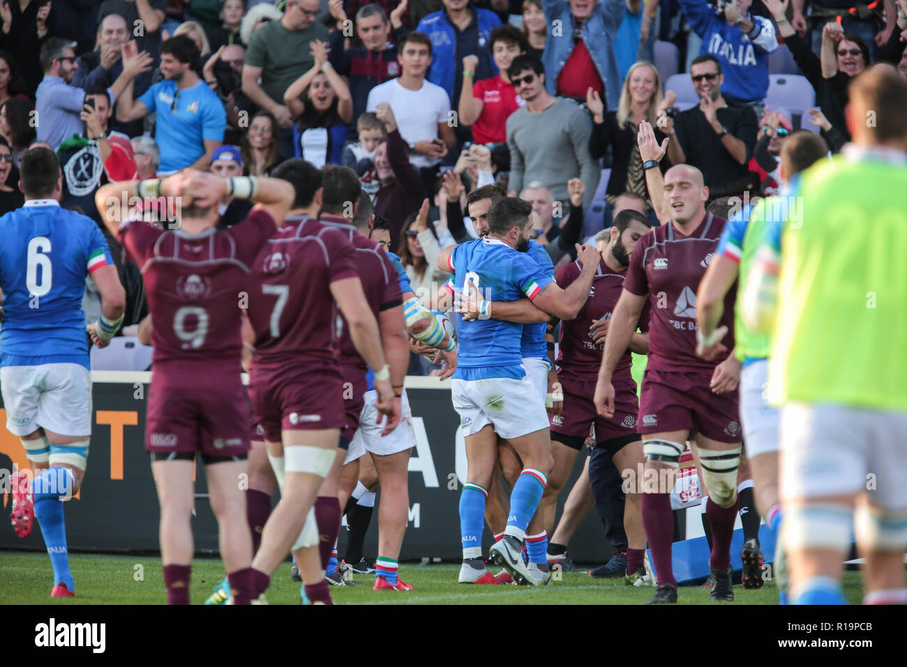 Firenze, Italie. 10 novembre, 2018. L'Italie célèbre un essai contre la Géorgie en novembre Cattolica Test Match 2018 2019©Massimiliano Carnabuci/Alamy live news Banque D'Images