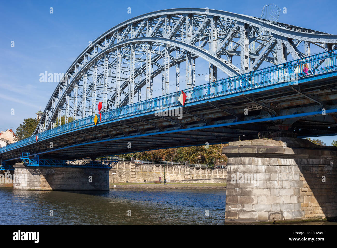 Jozef Pilsudski Pont sur la Vistule à Cracovie, Pologne, pont en treillis de fer à partir de 1933. Banque D'Images
