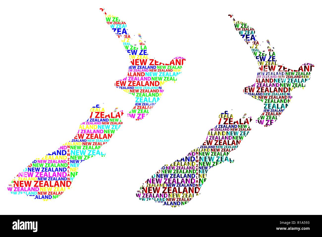 Sketch Nouvelle-zélande carte texte de lettre, Nouvelle-Zélande - sous la forme du continent, la carte Nouvelle-zélande - vector illustration couleur Illustration de Vecteur