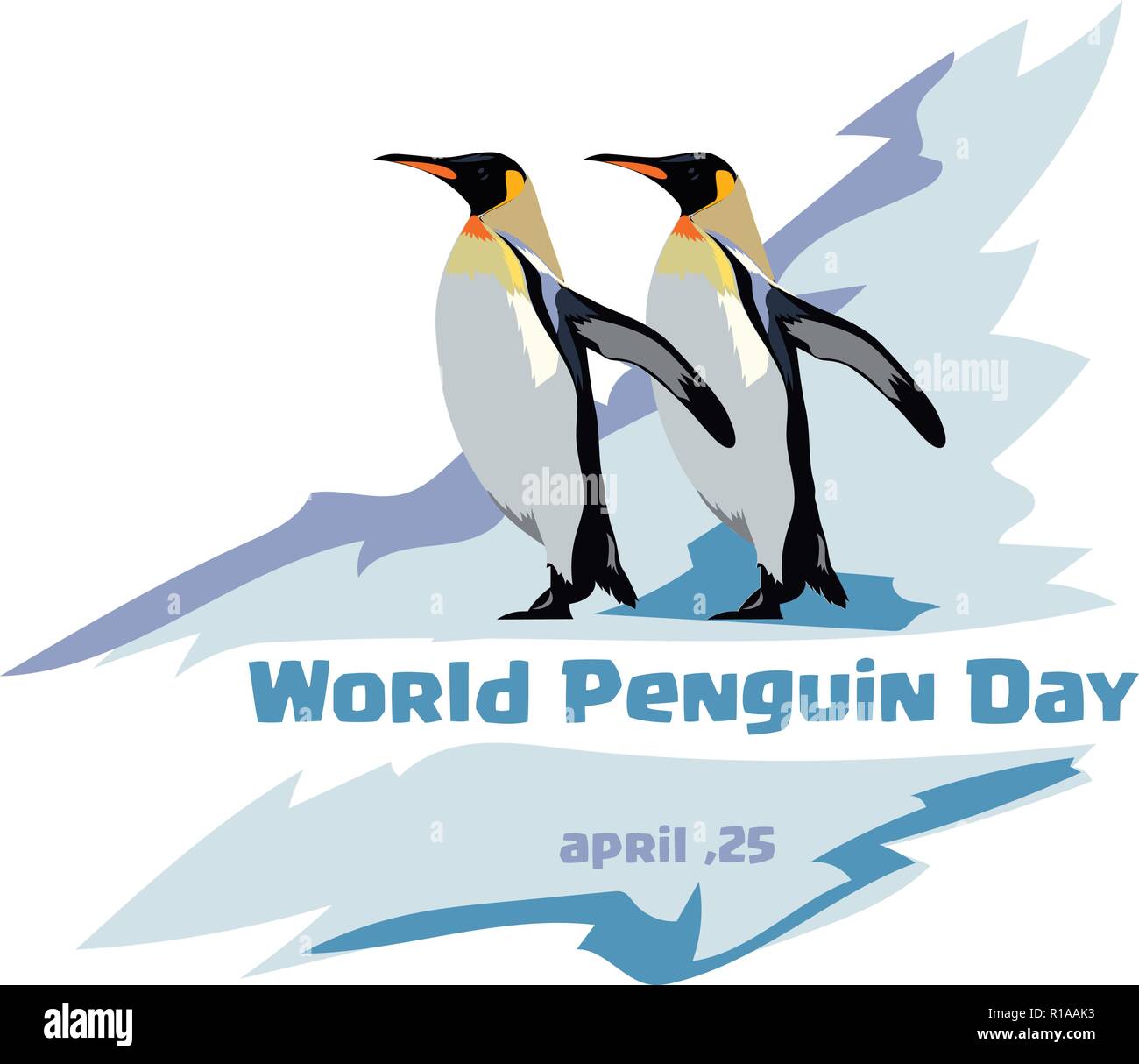 Journée mondiale de penguin. Deux pingouins sur un iceberg fond bleu. arrière-plan. Illustration de Vecteur