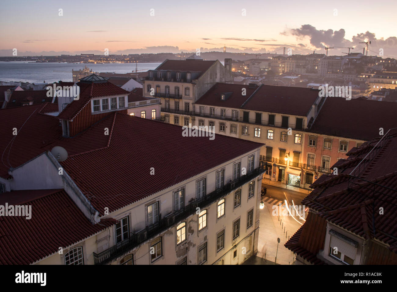 Le Crépuscule à Lisbonne, Portugal Banque D'Images