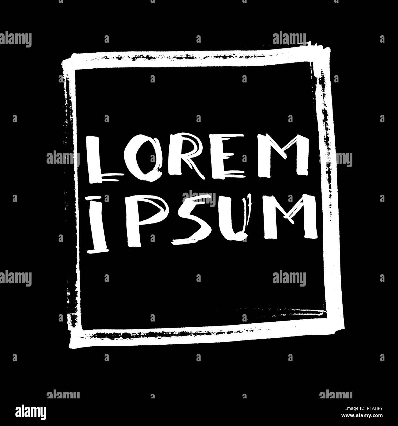 Lorem Ipsum (Échantillon de texte). Lettrage, conception de la bande dessinée pour t-shirt ou un poster, fond noir Banque D'Images