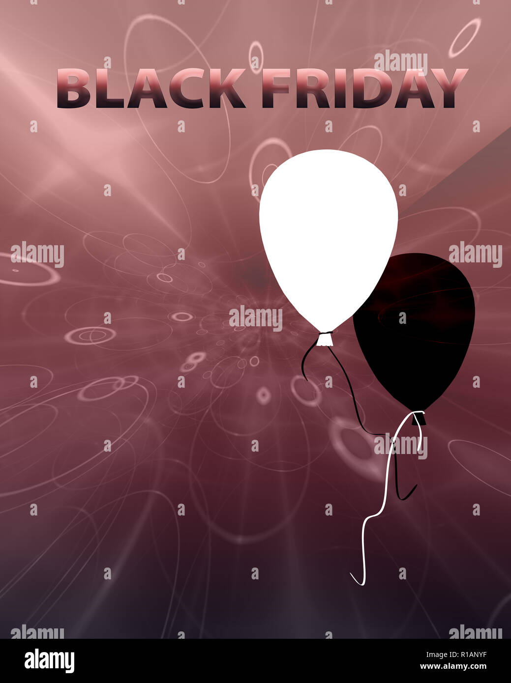 Ballons noir et blanc et le texte "vendredi noir". Le rendu 3D Banque D'Images
