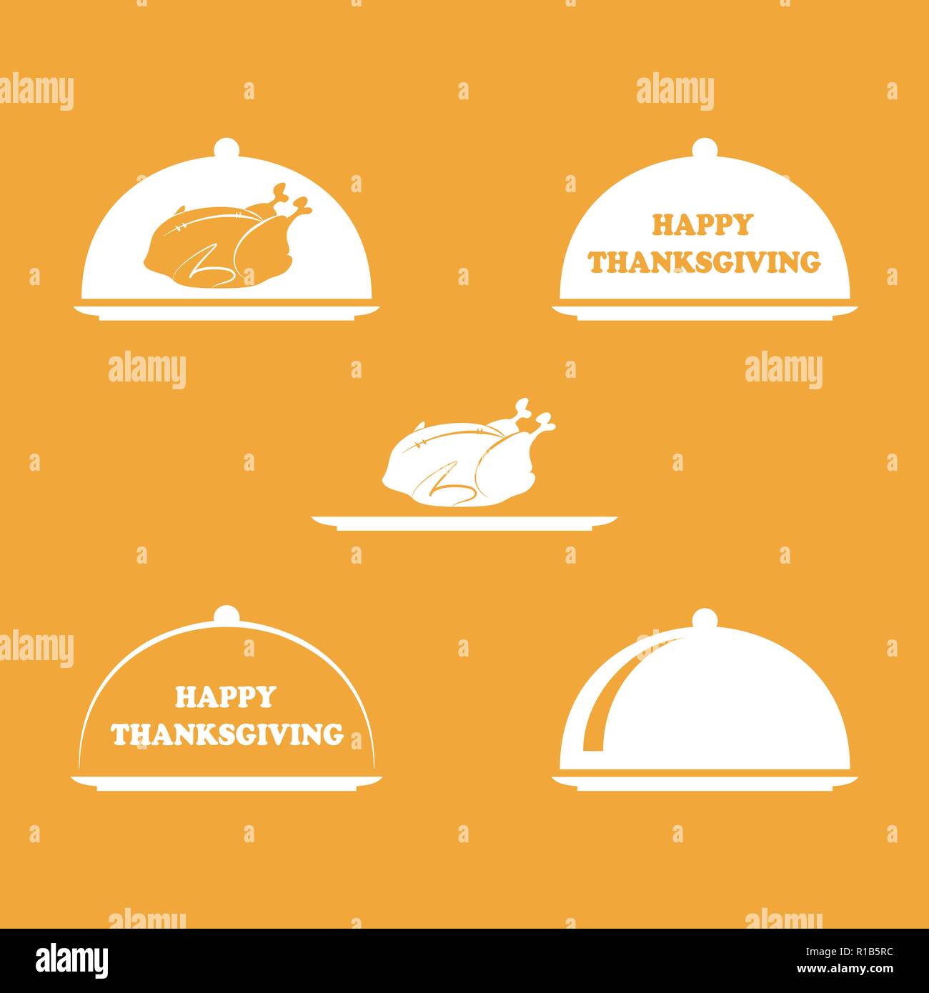 Vector set de dinde de Thanksgiving et joyeux thanksgiving text logo. Concept de restauration ou un dîner délicieux. Poulet rôti Illustration de Vecteur