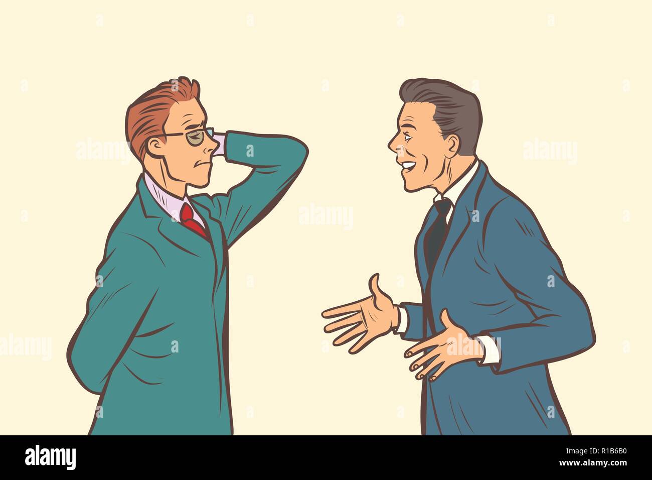 Deux hommes d'équipe. la collaboration de brainstorming. Comic cartoon retro pop art dessin illustration vectorielle Illustration de Vecteur