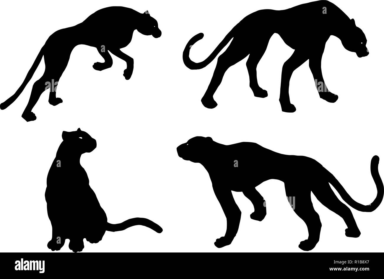Appelée Jaguar, Léopard, chat sauvage, silhouettes panther Illustration de Vecteur