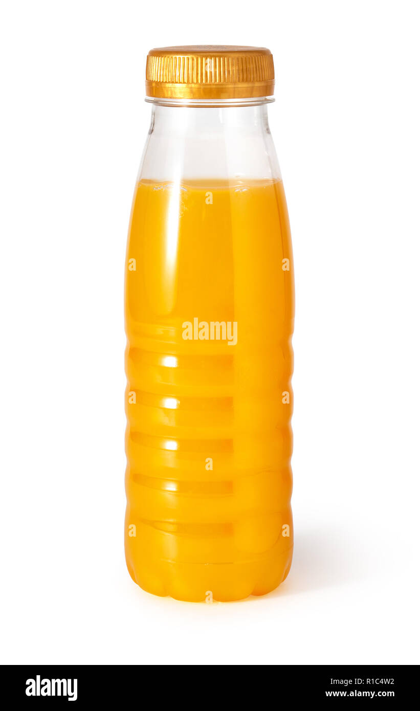 Boisson à l'orange Plastik bottle isolated on white with clipping path Banque D'Images