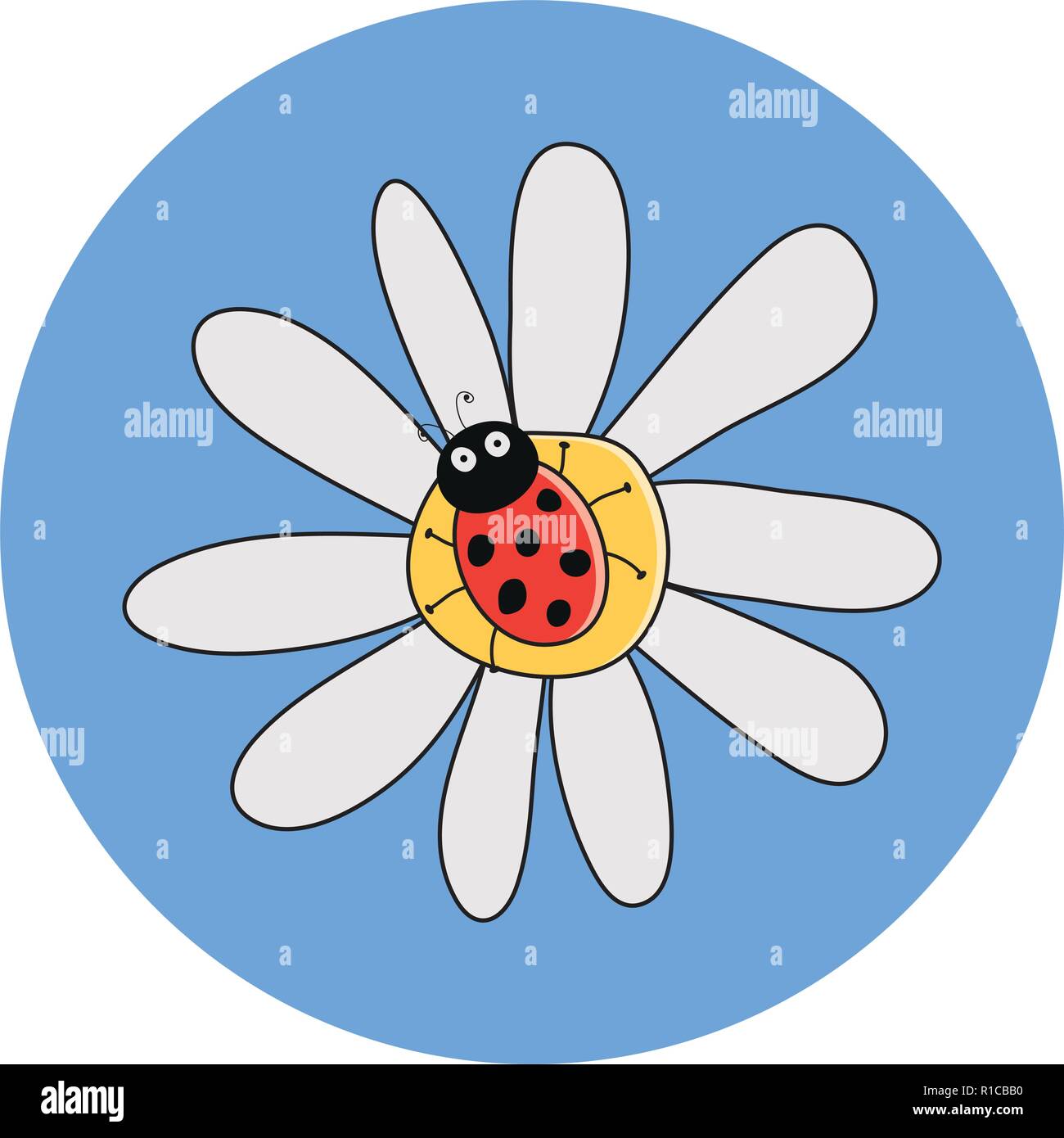 De dessin vectoriel sur une Coccinelle rouge fleur de camomille. coccinelle dessin animé sur daisy flower.cute lady bug avec illustration d'été Illustration de Vecteur
