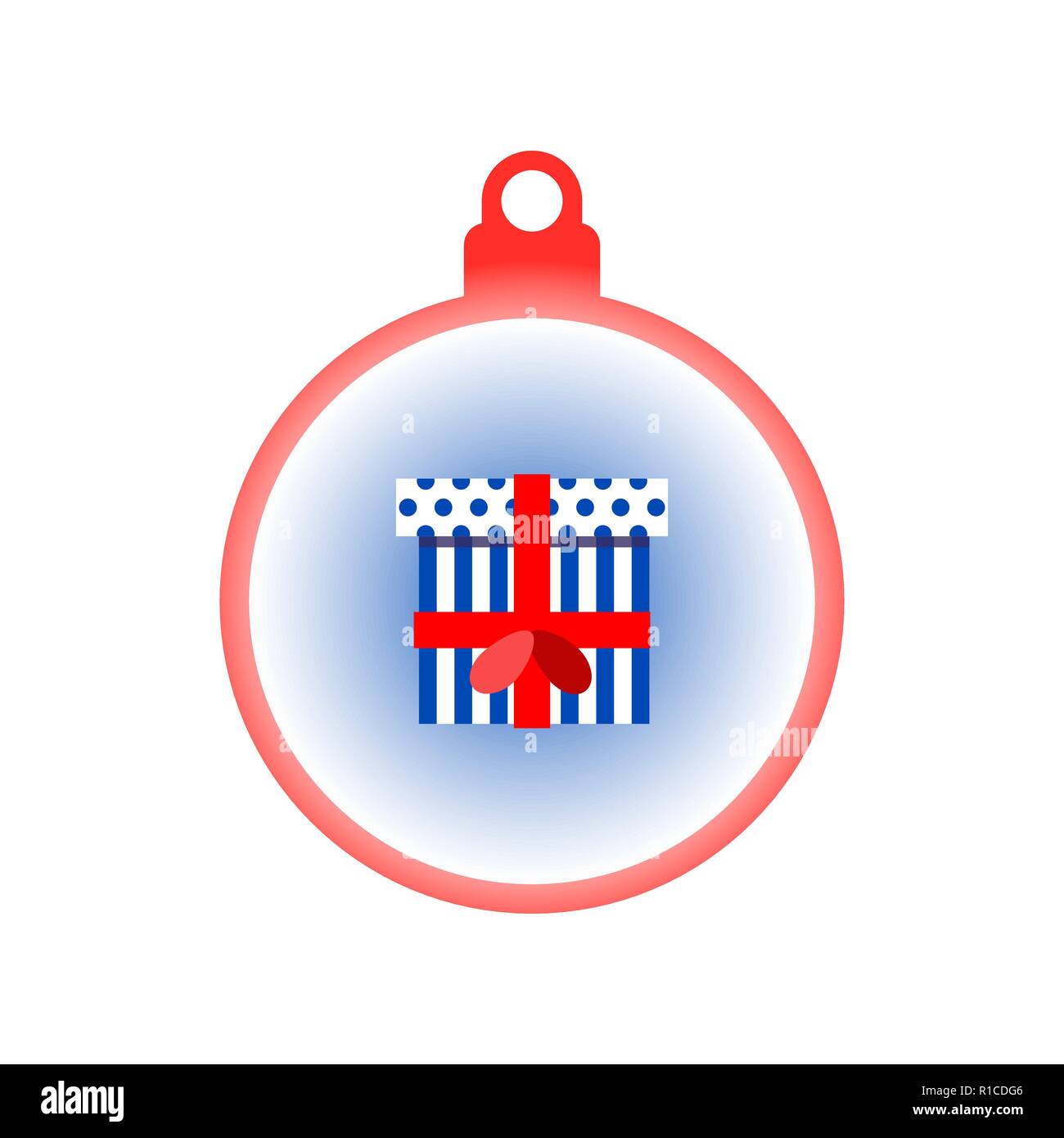 Boîte cadeau de Noël avec le ruban et l'arc. Boîte cadeau coloré dans la boule de Noël. Vacances de Noël du design. Vector illustration. Style plat. Pour Chris Illustration de Vecteur