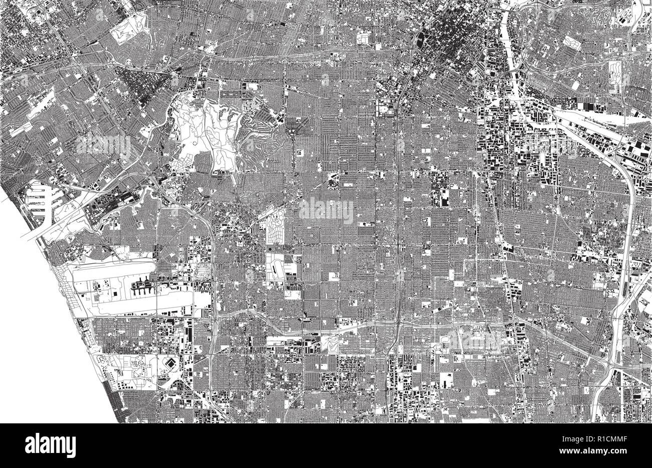 Carte Satellite de l'aéroport, Los Angeles, Californie, USA, les rues de la ville. Carte et plan de la ville Illustration de Vecteur