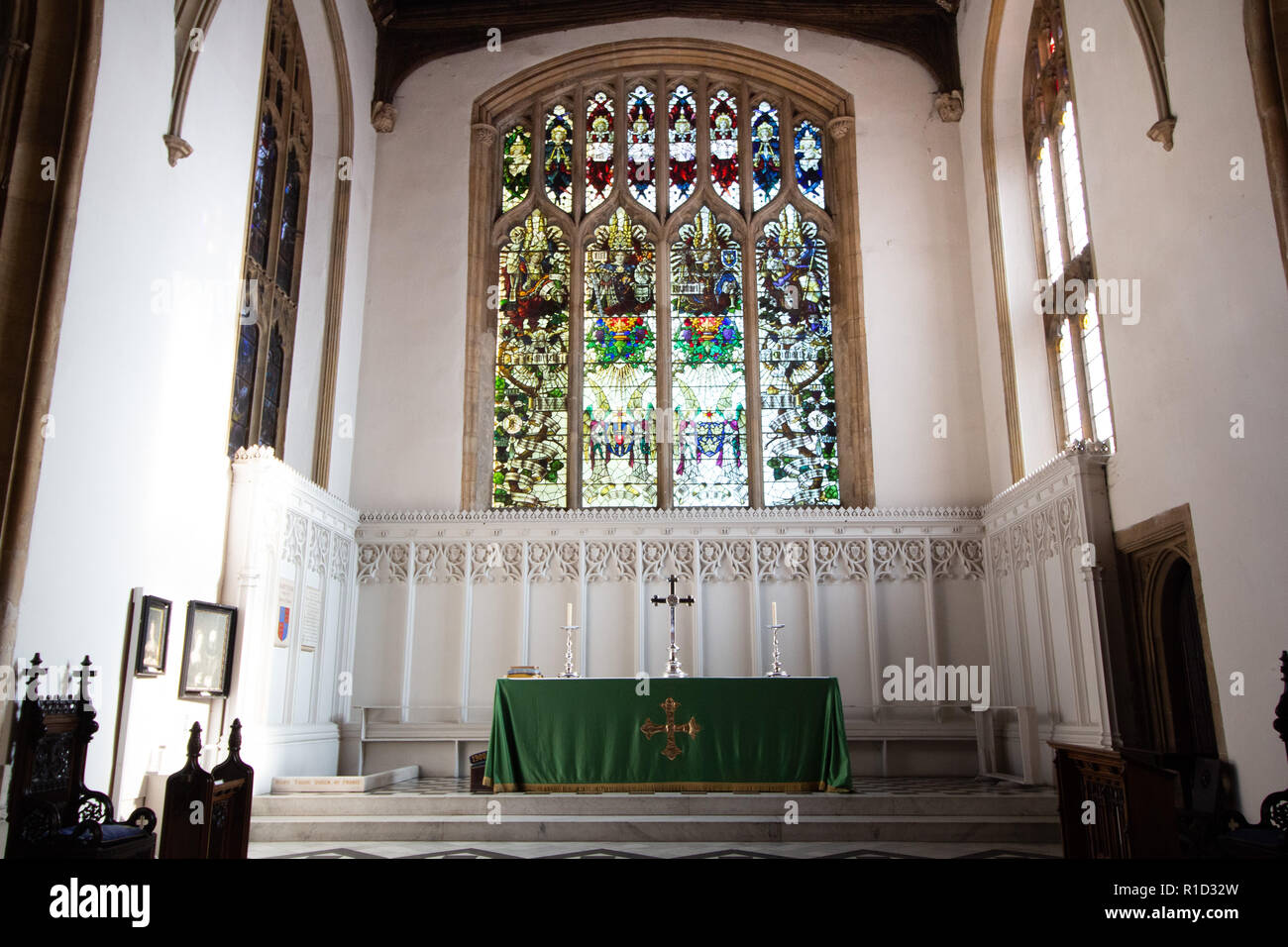 Le lieu de repos de Marie Tudor, Reine de France. Elle a été mise au repos sur la gauche de l'autel dans l'église St Mary, Bury St Edmunds, Suffolk, Angleterre Banque D'Images