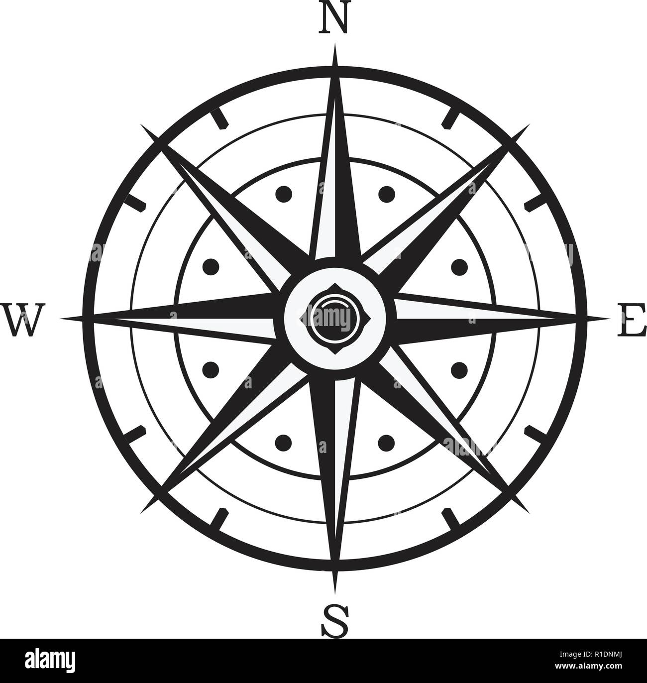 Vector Compass Noir Et Blanc Isole Sur Fond Blanc L Icone De Carte Maritime Au Nord Sud Est Et Ouest Fleche Rose Des Vents De L Aventure Directions Symb Image Vectorielle Stock Alamy