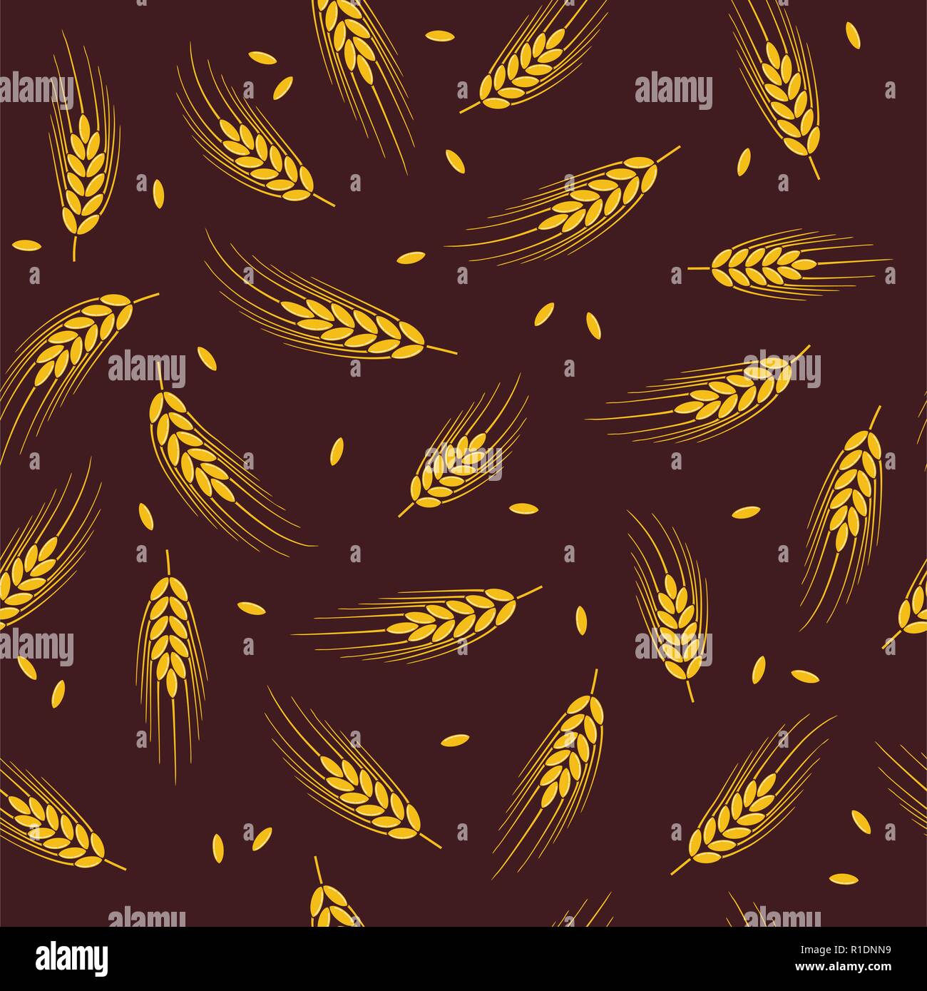 Seamless vector de blé, d'orge ou de seigle, motif de fond agricole abstrait jaune et marron avec l'ornement des oreilles et la récolte de blé, d'orge ou r Illustration de Vecteur