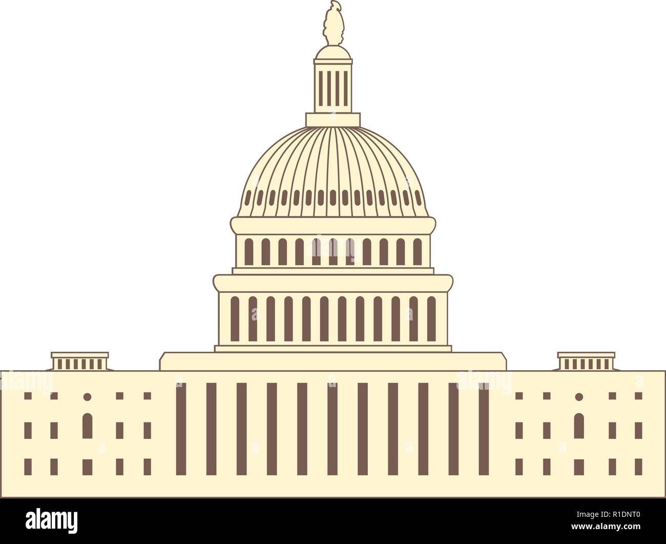 Icône vecteur de united states Capitol Hill building washington dc, le congrès américain dome, marron et jaune design symbole isolé sur fond blanc Illustration de Vecteur