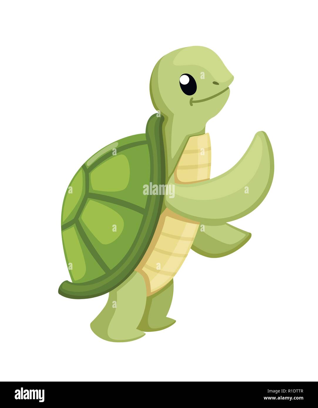 Happy cute turtle marcher avec sourire. Cartoon character design. Télévision vector illustration isolé sur fond blanc. Illustration de Vecteur